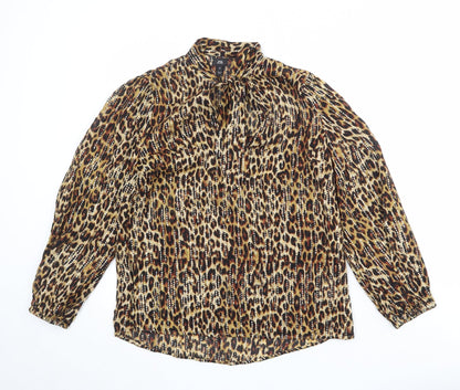 River Island Womens Brown Animal Print Viscose Basic Blouse Size 10 Round Neck - Leopard Pattern