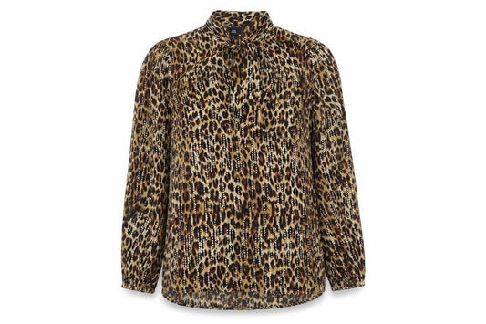 River Island Womens Brown Animal Print Viscose Basic Blouse Size 10 Round Neck - Leopard Pattern