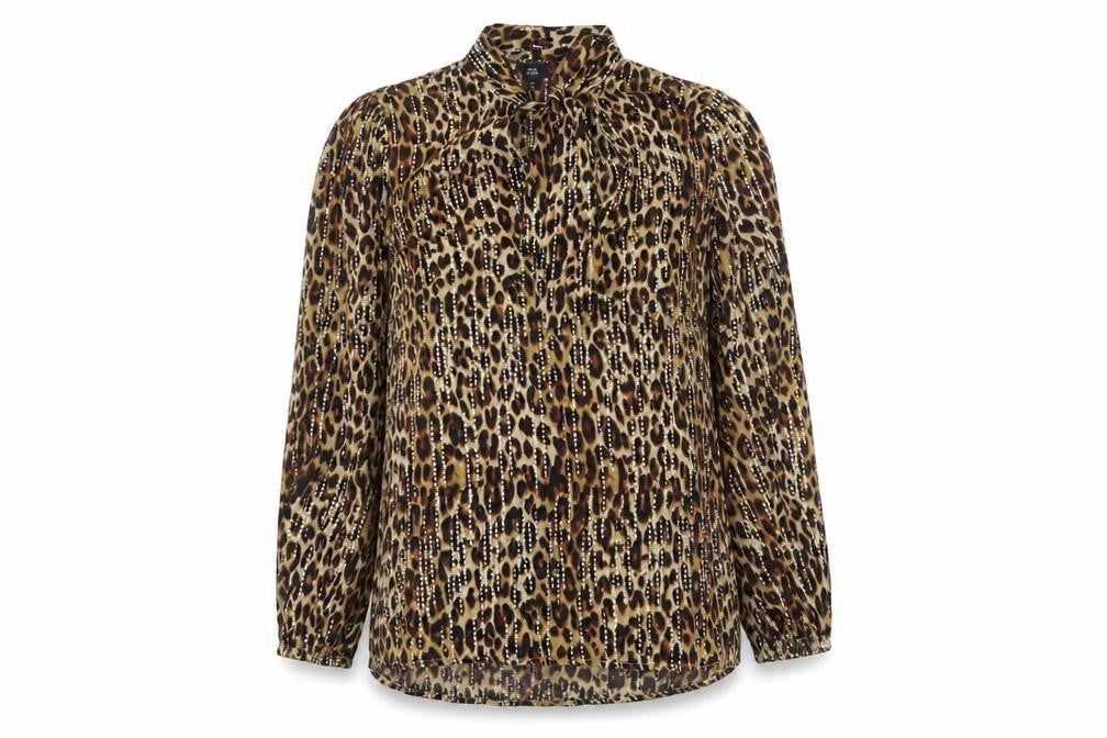 River Island Womens Brown Animal Print Viscose Basic Blouse Size 10 Round Neck - Leopard Pattern