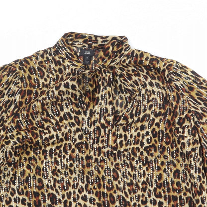 River Island Womens Brown Animal Print Viscose Basic Blouse Size 10 Round Neck - Leopard Pattern