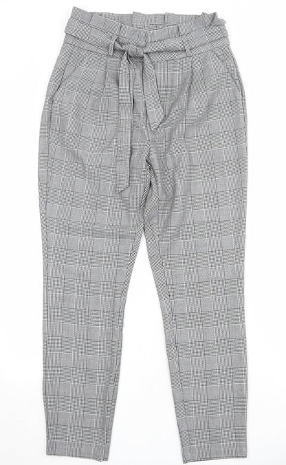 Vero Moda Womens Grey Plaid Polyester Carrot Trousers Size 28 in Regular Zip