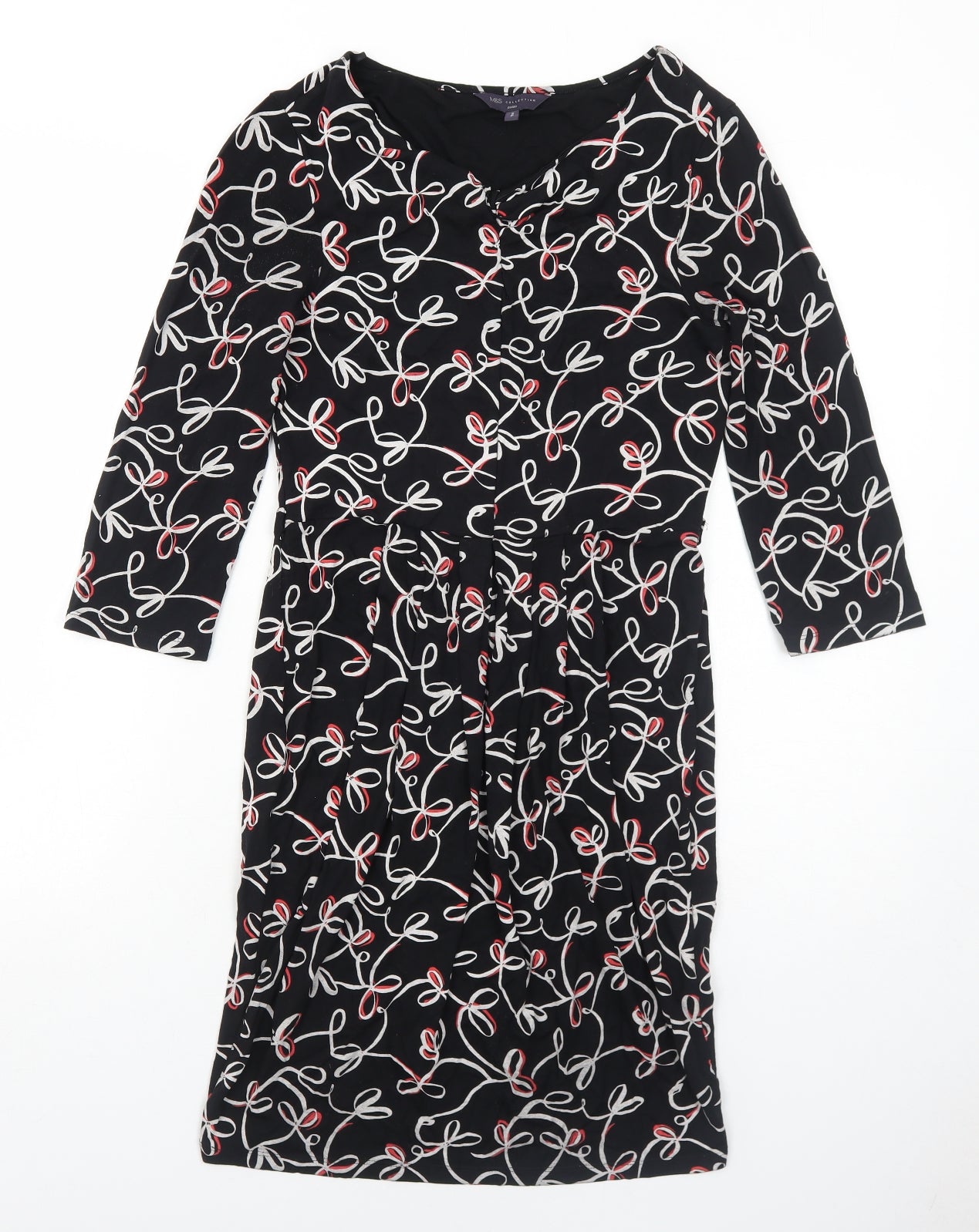 Marks and Spencer Womens Black Geometric Viscose A-Line Size 8 V-Neck Pullover