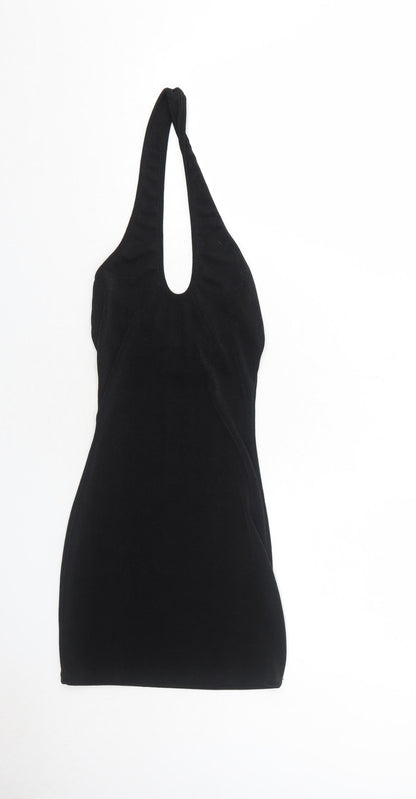 Additional front view of AsYou women’s black polyester bodycon, size UK 6, halter pullover