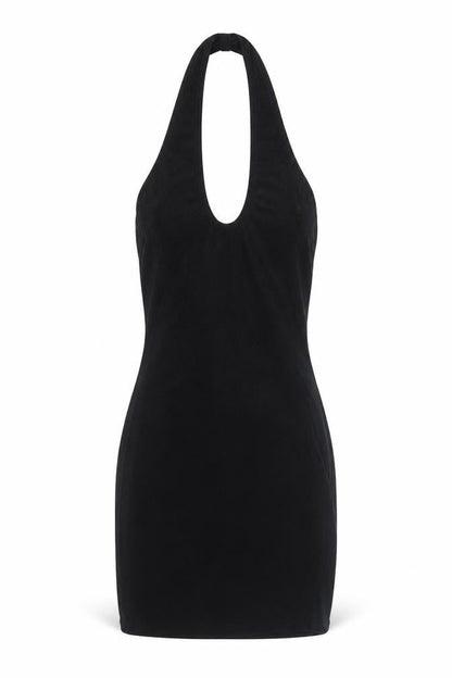 Front view of AsYou women’s black polyester bodycon, size UK 6, halter pullover