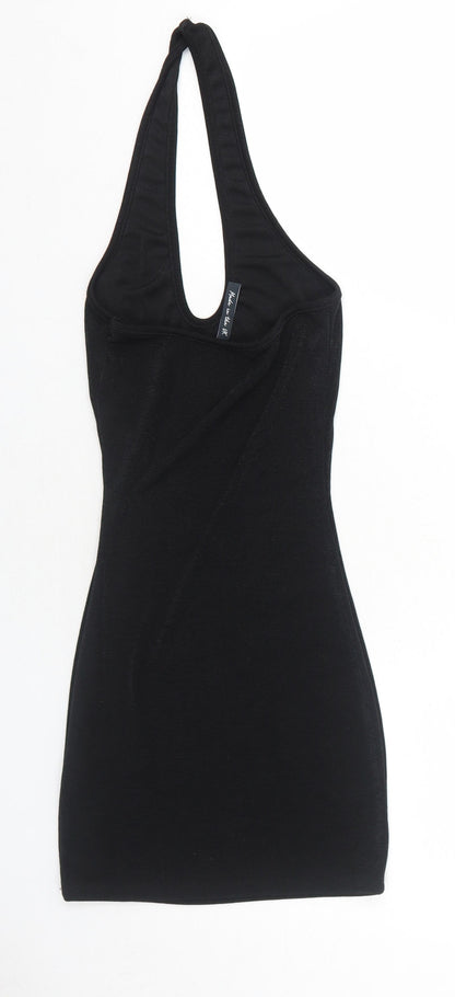 Back view of AsYou women’s black polyester bodycon, size UK 6, halter pullover