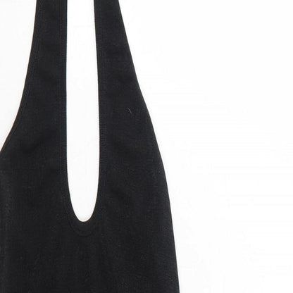 Close-up detail of AsYou women’s black polyester bodycon, size UK 6, halter pullover