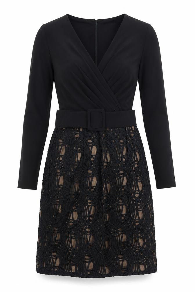 Adrianna Papell Womens Black Geometric Polyester A-Line Size 8 V-Neck Zip