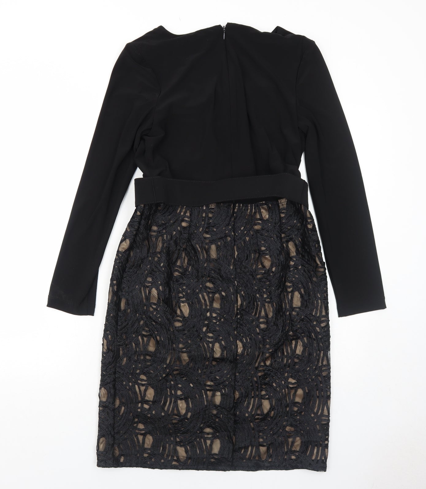 Adrianna Papell Womens Black Geometric Polyester A-Line Size 8 V-Neck Zip