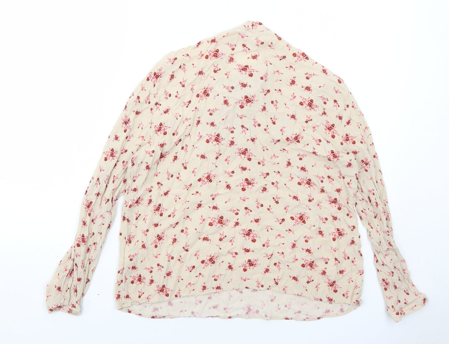 RESERVED Womens Beige Floral Viscose Basic Blouse Size 12 V-Neck
