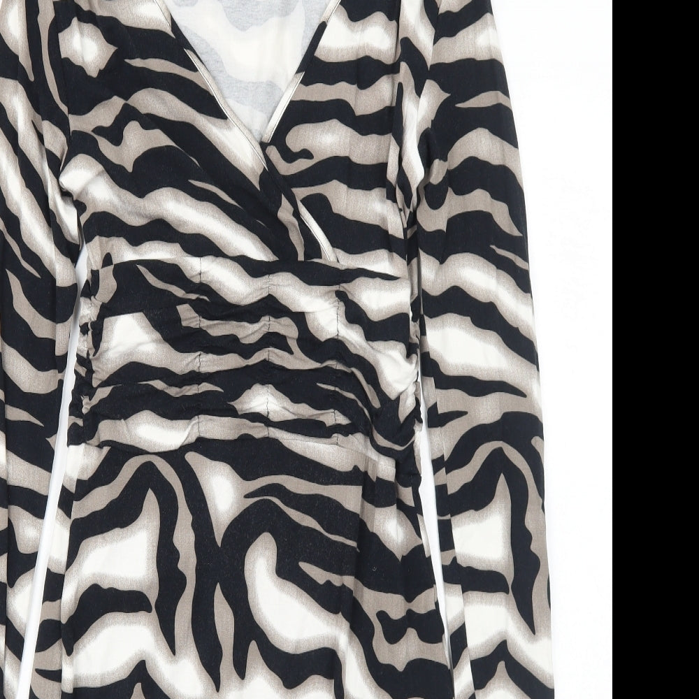 Class Womens Black Geometric Viscose Shift Size 8 V-Neck Pullover