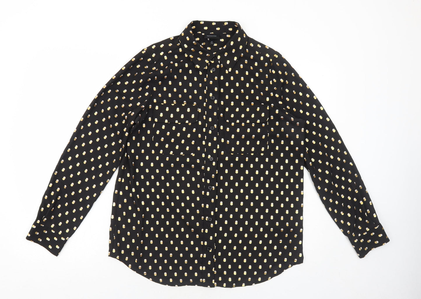 Who What Wear Womens Black Geometric Polyester Basic Button-Up Size M Collared
