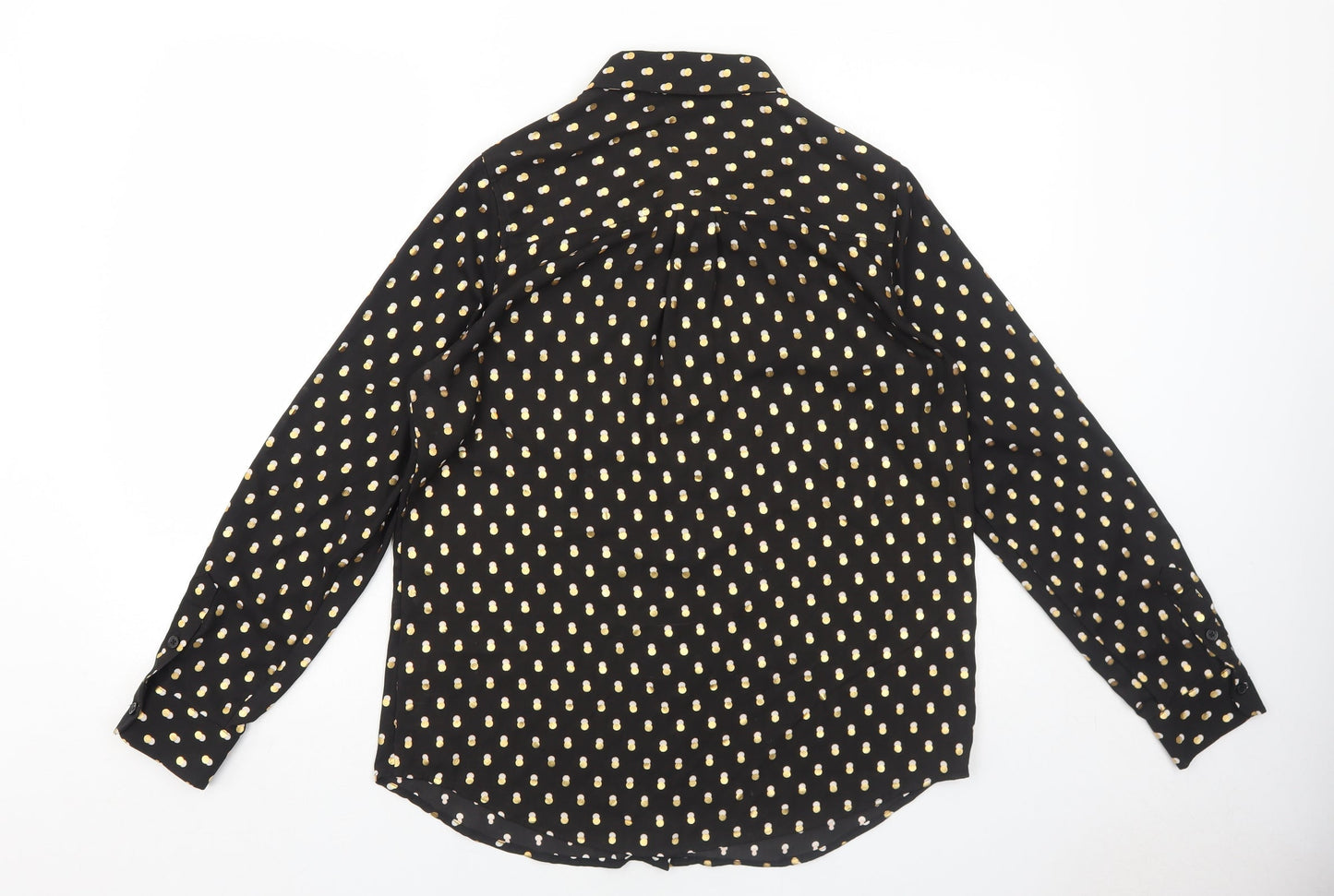 Who What Wear Womens Black Geometric Polyester Basic Button-Up Size M Collared