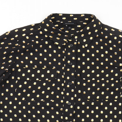 Who What Wear Womens Black Geometric Polyester Basic Button-Up Size M Collared