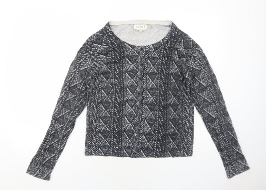 NEXT Womens Grey Round Neck Geometric Cotton Cardigan Jumper Size 14