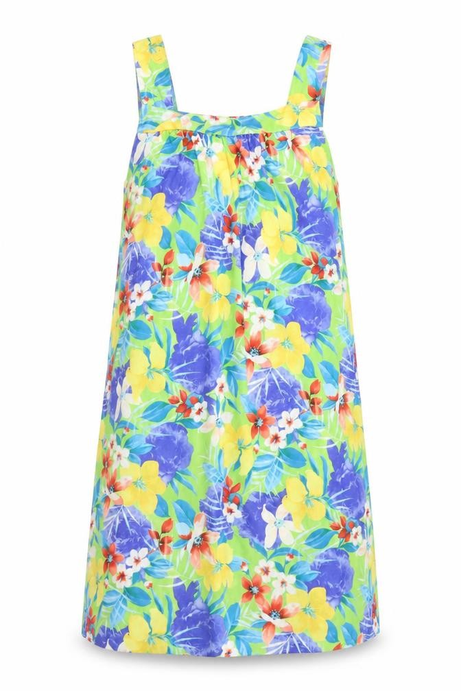 Daxon Womens Multicoloured Floral Polyester Tank Dress Size 16 Square Neck Pullover