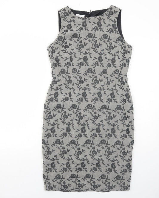 Planet Womens Grey Floral Polyester Pencil Dress Size 8 Boat Neck Zip