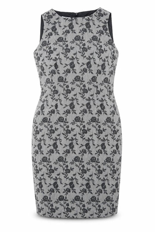 Planet Womens Grey Floral Polyester Pencil Dress Size 8 Boat Neck Zip