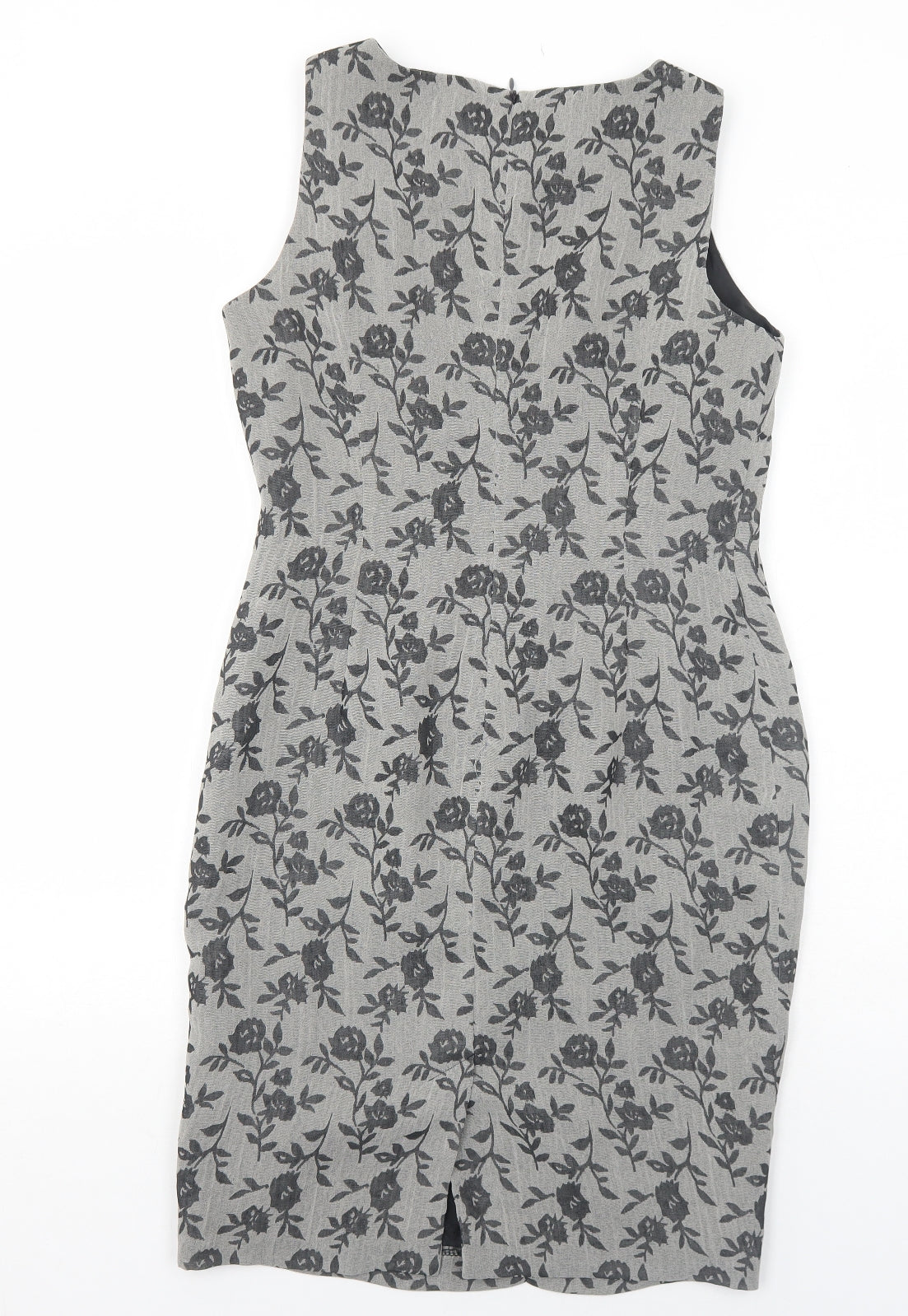 Planet Womens Grey Floral Polyester Pencil Dress Size 8 Boat Neck Zip
