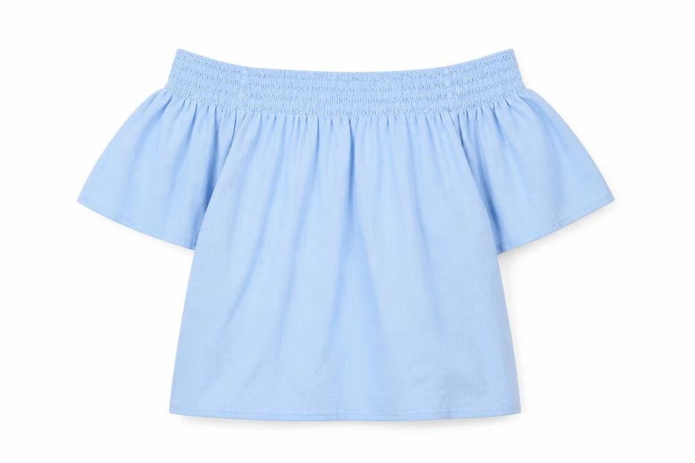 Marks & Spencer Womens Blue Cotton Basic Blouse Size 10 Off the Shoulder