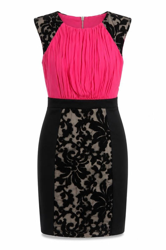 Little Mistress Womens Black Colourblock Polyester Pencil Dress Size 8 Boat Neck Zip