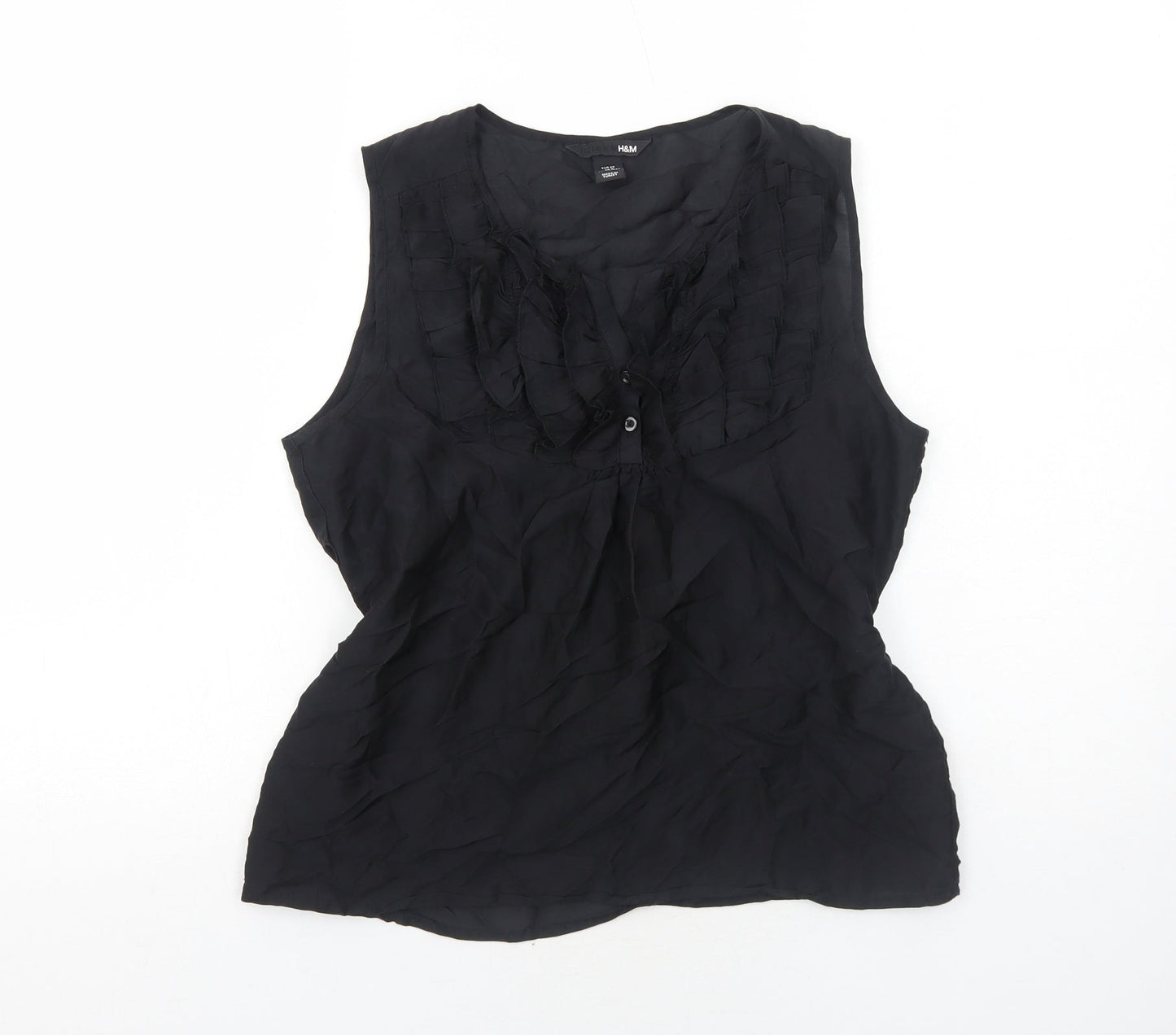 H&M Womens Black Polyester Basic Tank Size 10 V-Neck