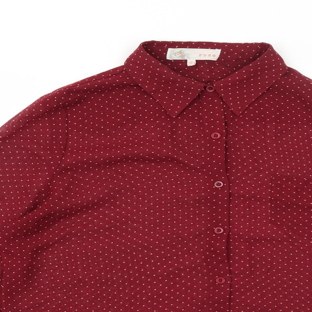 Cameo Rose Womens Red Polka Dot Polyester Basic Button-Up Size 18 V-Neck