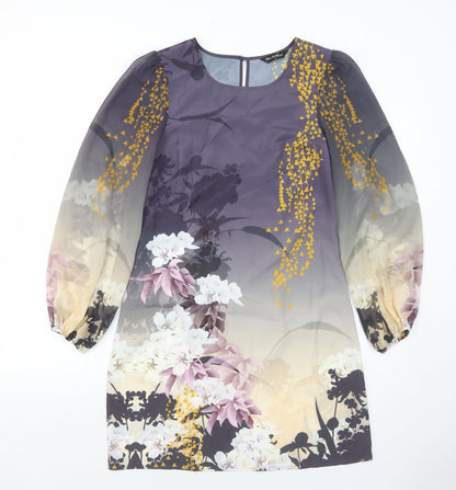 Additional front view of Miss Selfridge women’s grey floral polyester shift, size UK 10, boat neck button