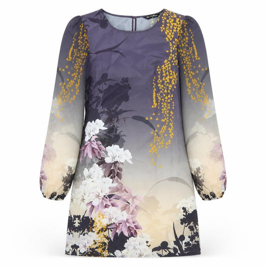 Miss Selfridge Womens Grey Floral Polyester Shift Size 10 Boat Neck Button