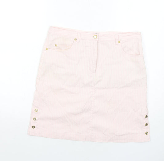 Daily Womens Pink Striped Cotton A-Line Skirt Size 14 Zip