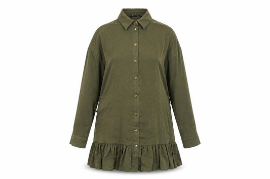 Zara Womens Green Polyester Shirt Dress Size S Collared Button