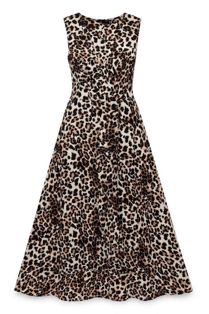 New Look Womens Brown Animal Print Polyester Trapeze & Swing Size 10 V-Neck Pullover - Leopard Pattern