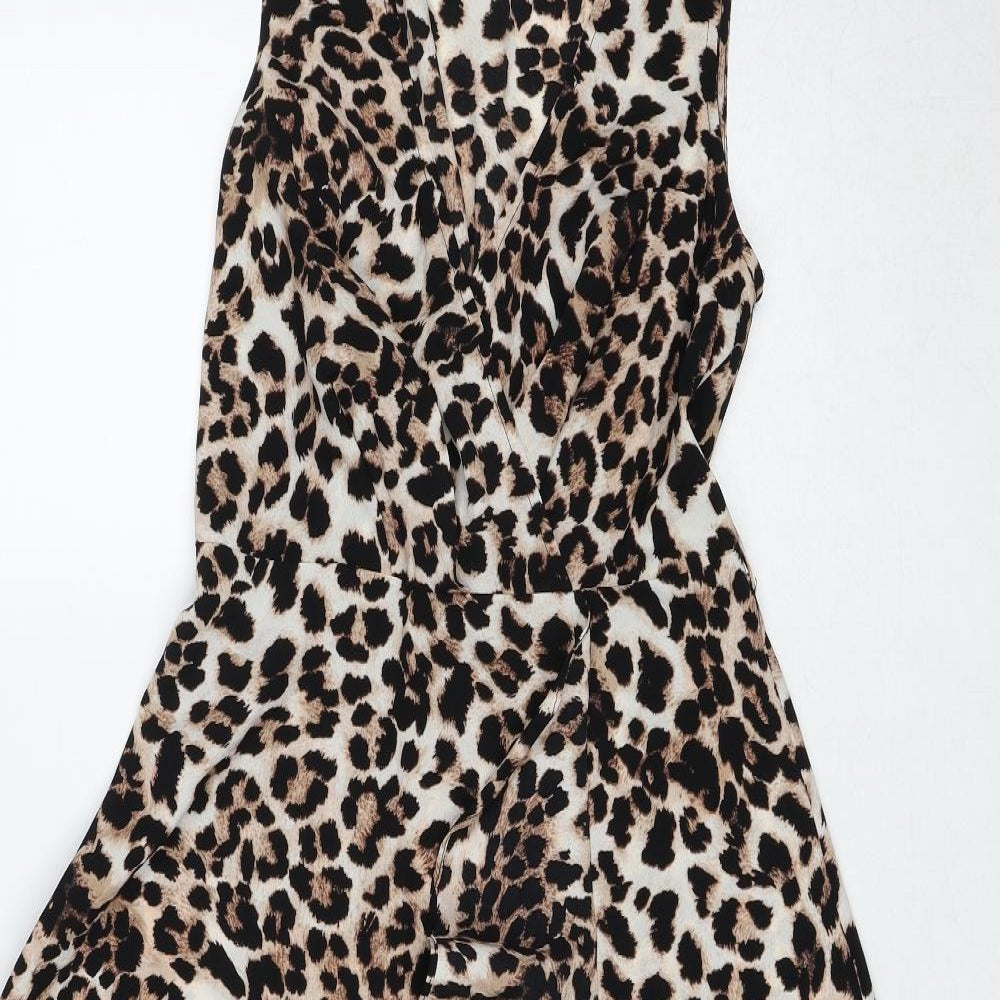 New Look Womens Brown Animal Print Polyester Trapeze & Swing Size 10 V-Neck Pullover - Leopard Pattern
