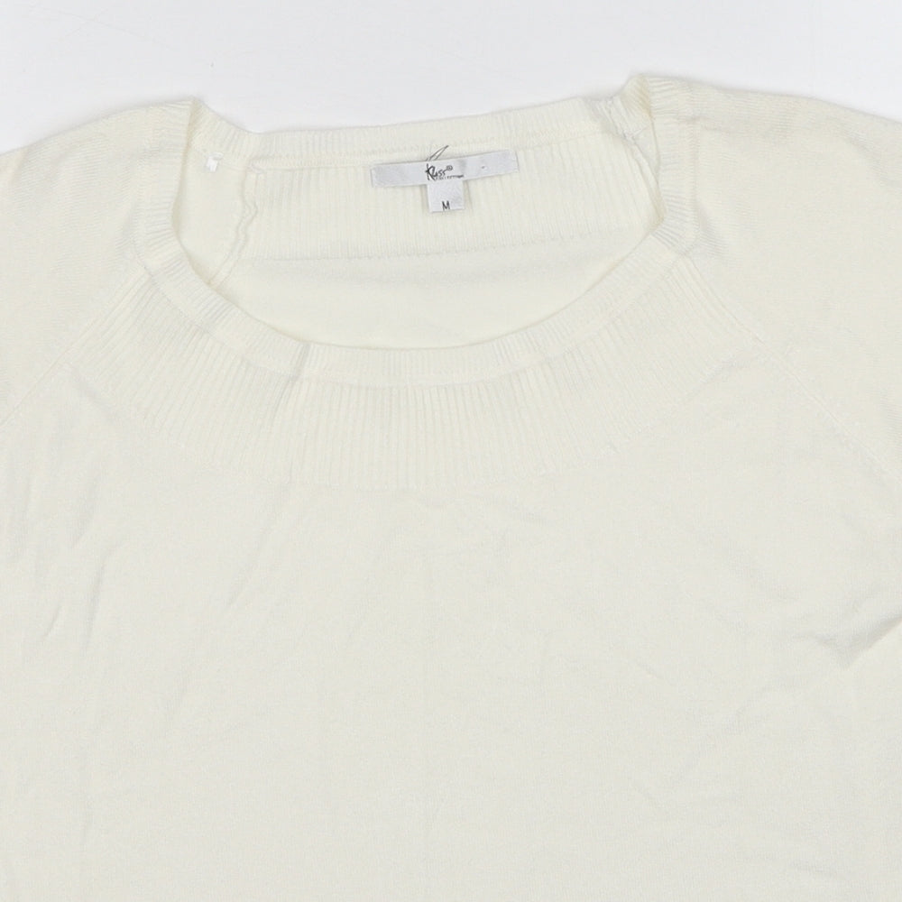 Klass Womens White Round Neck Viscose Pullover Jumper Size M