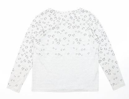 Next Womens Grey Round Neck Animal Print Polyester Pullover Jumper Size 10 - Leopard Pattern