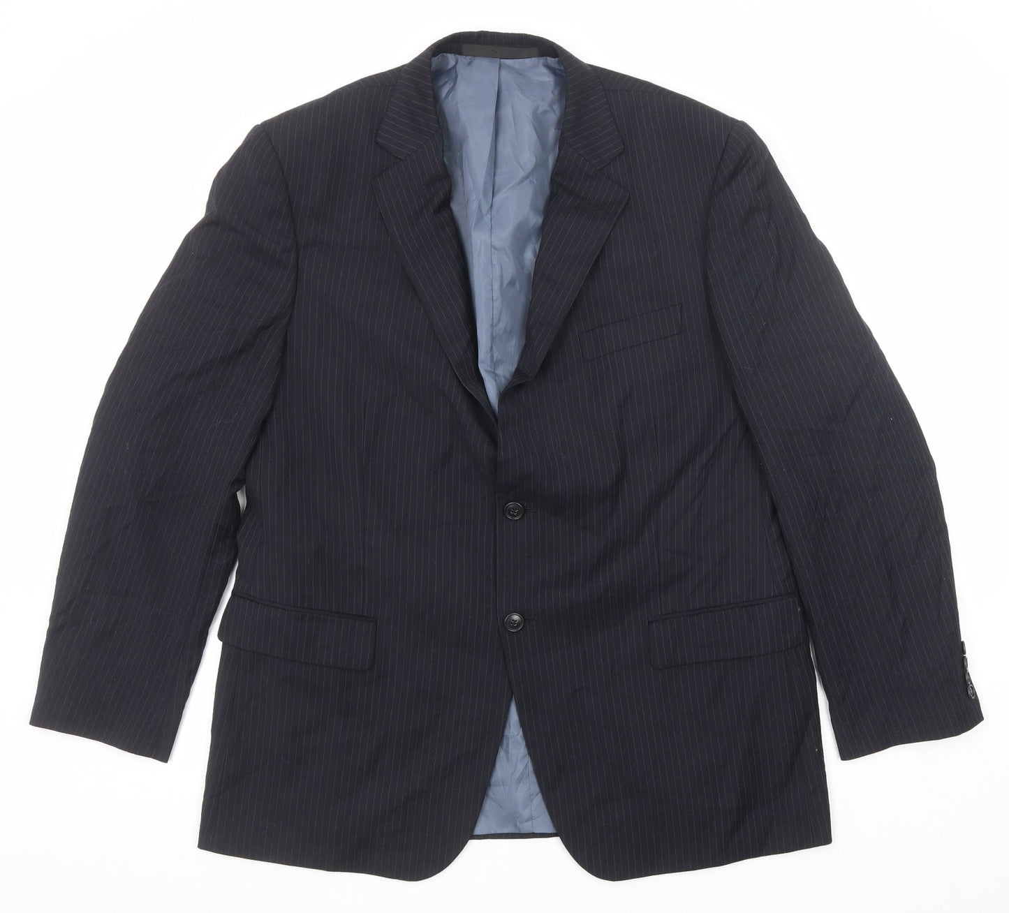 Marks and Spencer Mens Blue Striped Polyester Jacket Suit Jacket Size 44 Regular