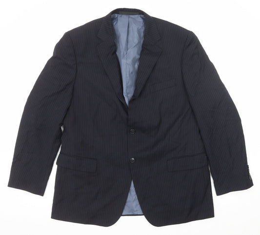 Marks and Spencer Mens Blue Striped Polyester Jacket Suit Jacket Size 44 Regular
