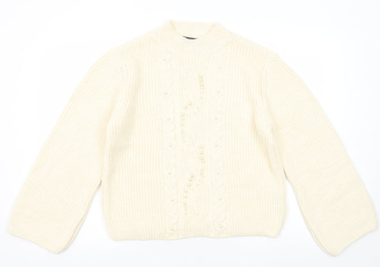 Marks and Spencer Womens White Round Neck Acrylic Pullover Jumper Size M