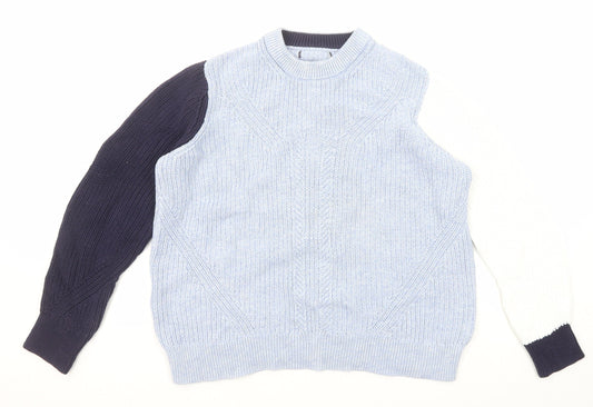 Marks and Spencer Womens Blue Round Neck Cotton Pullover Jumper Size L - Colourblock