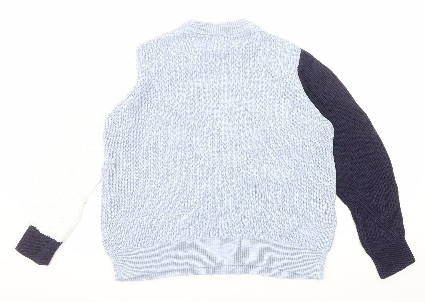 Marks and Spencer Womens Blue Round Neck Cotton Pullover Jumper Size L - Colourblock