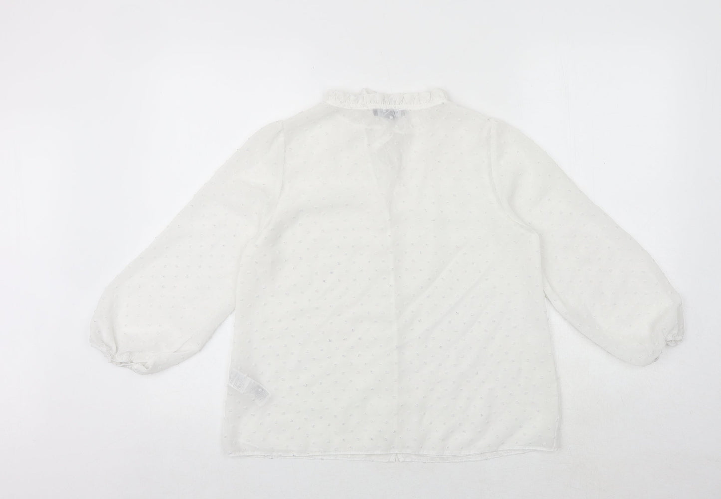 New Look Womens White Polka Dot Polyester Basic Button-Up Size 6 Round Neck
