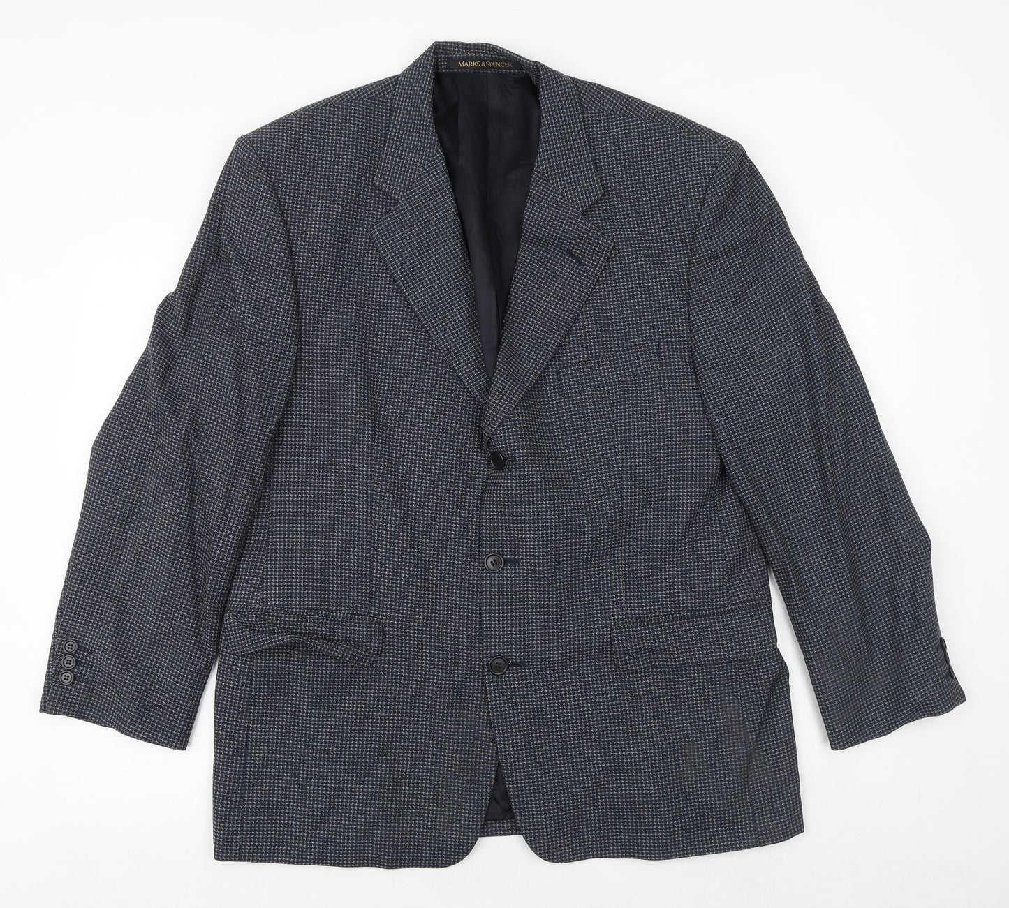 Marks and Spencer Mens Blue Geometric Wool Jacket Suit Jacket Size 42 Regular