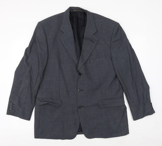 Marks and Spencer Mens Blue Geometric Wool Jacket Suit Jacket Size 42 Regular