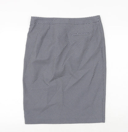 Next Womens Blue Geometric Polyester A-Line Skirt Size 14 Zip