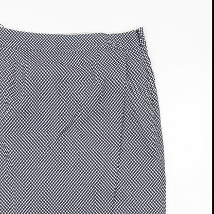Next Womens Blue Geometric Polyester A-Line Skirt Size 14 Zip