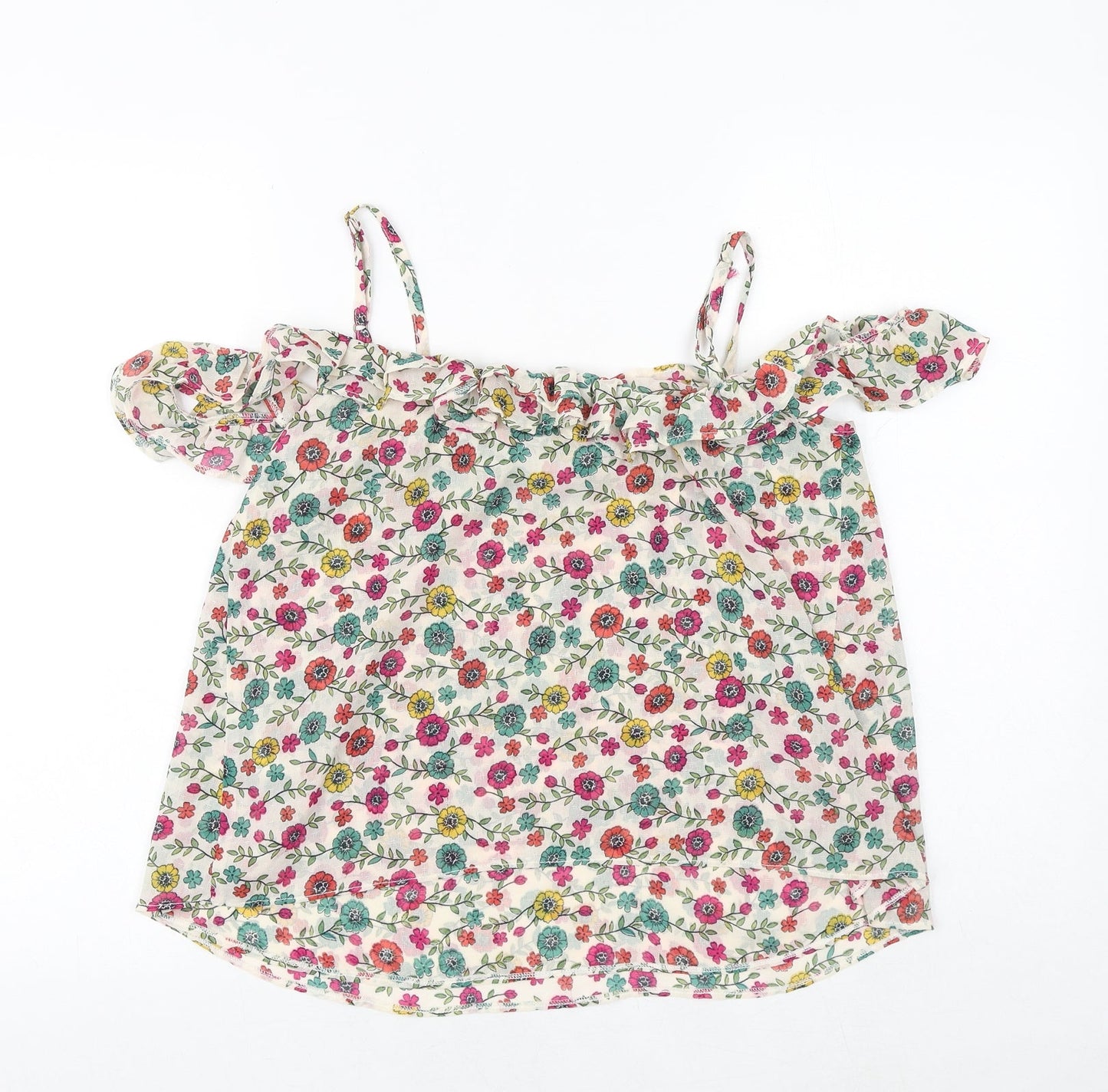 Topshop Womens Multicoloured Floral Polyester Basic Blouse Size 10 V-Neck - Cold Shoulder