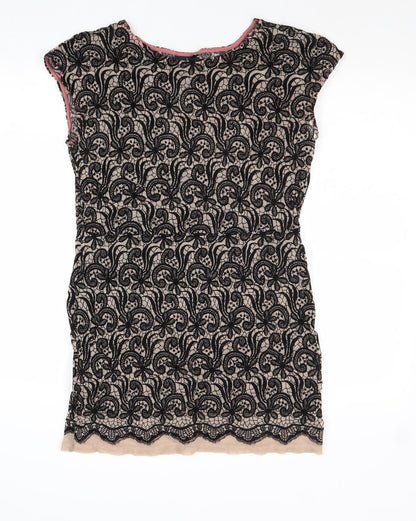 Next Womens Black Nylon Mini Size 12 Boat Neck Pullover - Lace Overlay