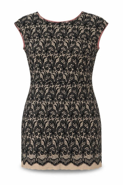 Next Womens Black Nylon Mini Size 12 Boat Neck Pullover - Lace Overlay