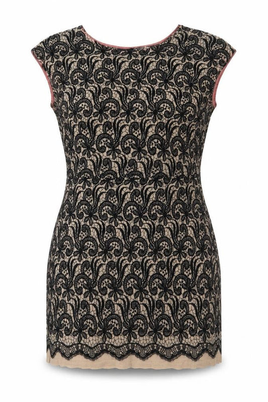 Next Womens Black Nylon Mini Size 12 Boat Neck Pullover - Lace Overlay