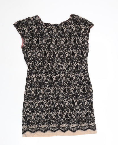 Next Womens Black Nylon Mini Size 12 Boat Neck Pullover - Lace Overlay