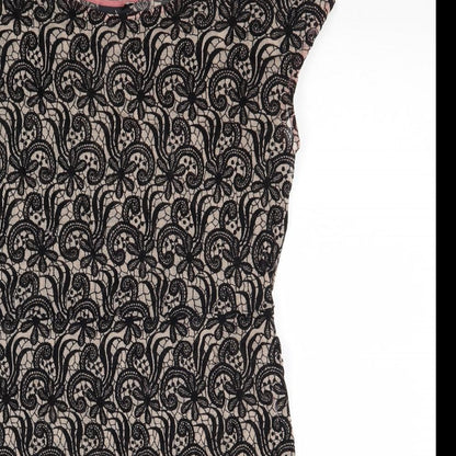Next Womens Black Nylon Mini Size 12 Boat Neck Pullover - Lace Overlay